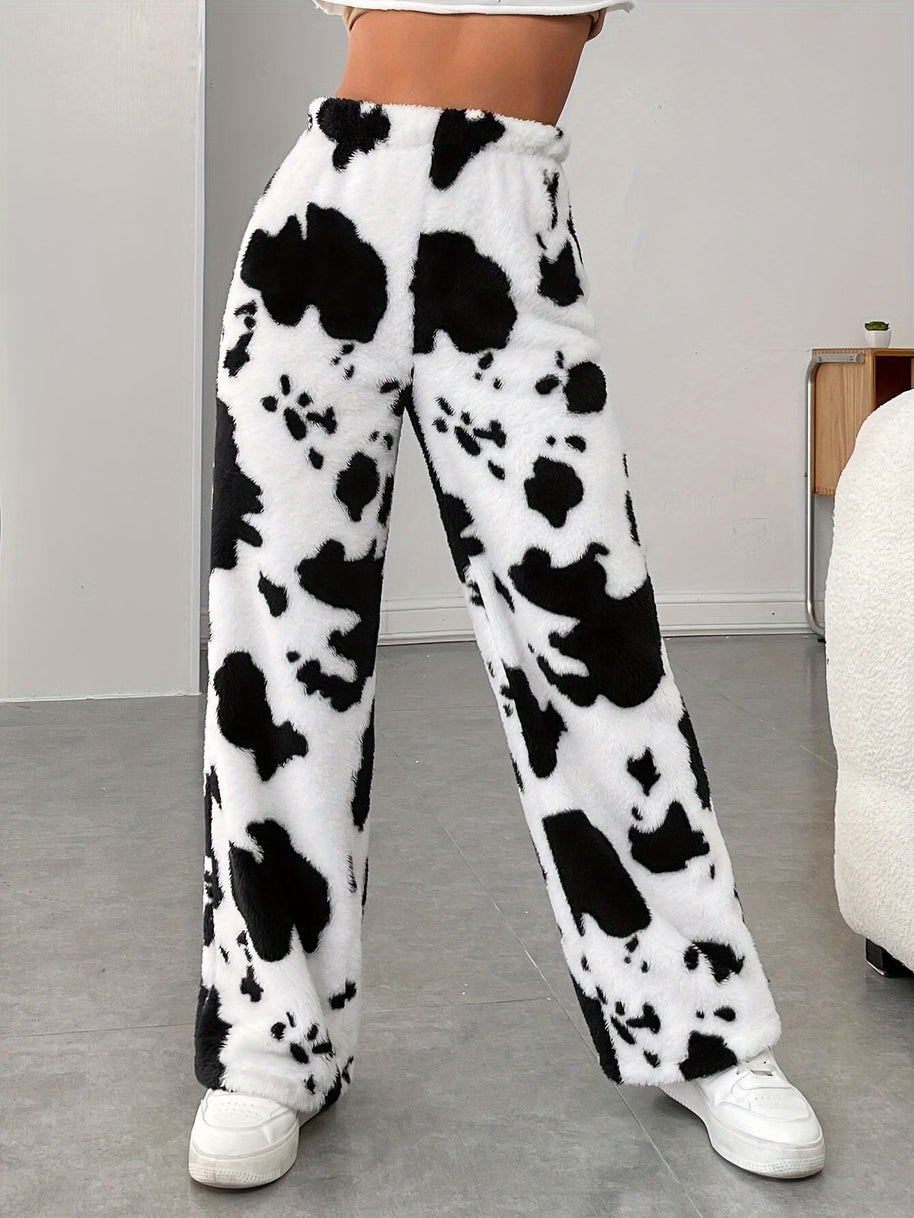 Damen Fleece-Hose im trendigen Kuhmuster WW