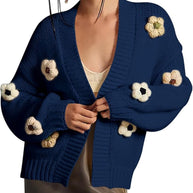 Damen Strickjacke mit Blumenapplikationen WW