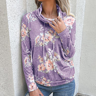 Damen Kapuzenpullover mit floralem Muster und modernem Rollkragen WW