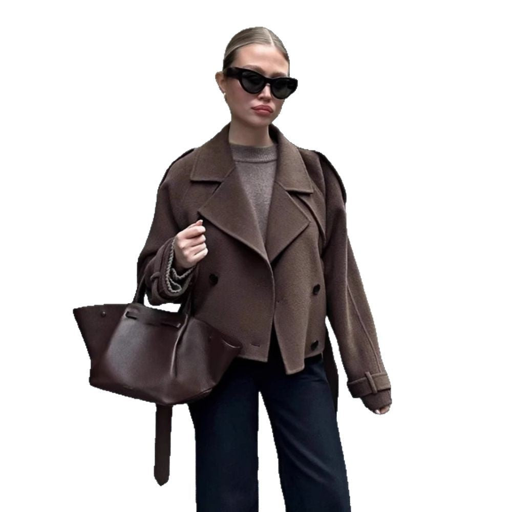 Damen stilvolle cropped Jacke im modernen Biker-Design mit doppeltem Knopfverschluss WW