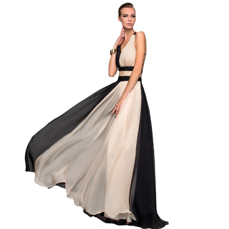 WW | V-Ausschnitt Ärmelloses Farbblockkleid