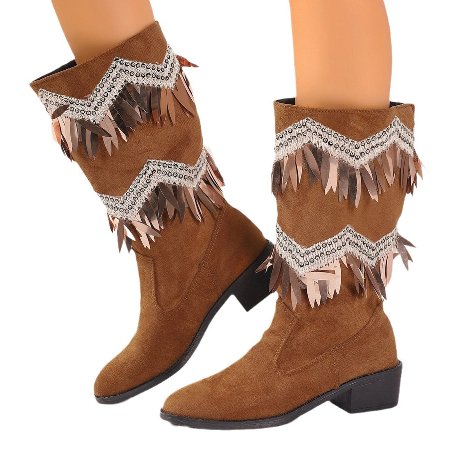 Damen Stiefel mit modischen Fransen und Glitzerdetails WW