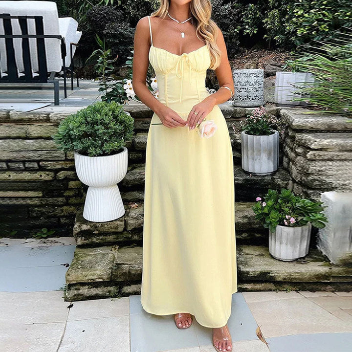 Damen Maxikleid mit eleganter Schnürdetail und Puffärmeln W&W Mode