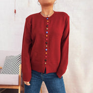 Damen stilvolle Strickjacke mit bunten Knöpfen WW