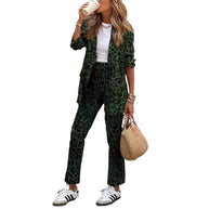 Damen Eleganter Blazer-Hosenanzug im modischen Leopardenmuster WW