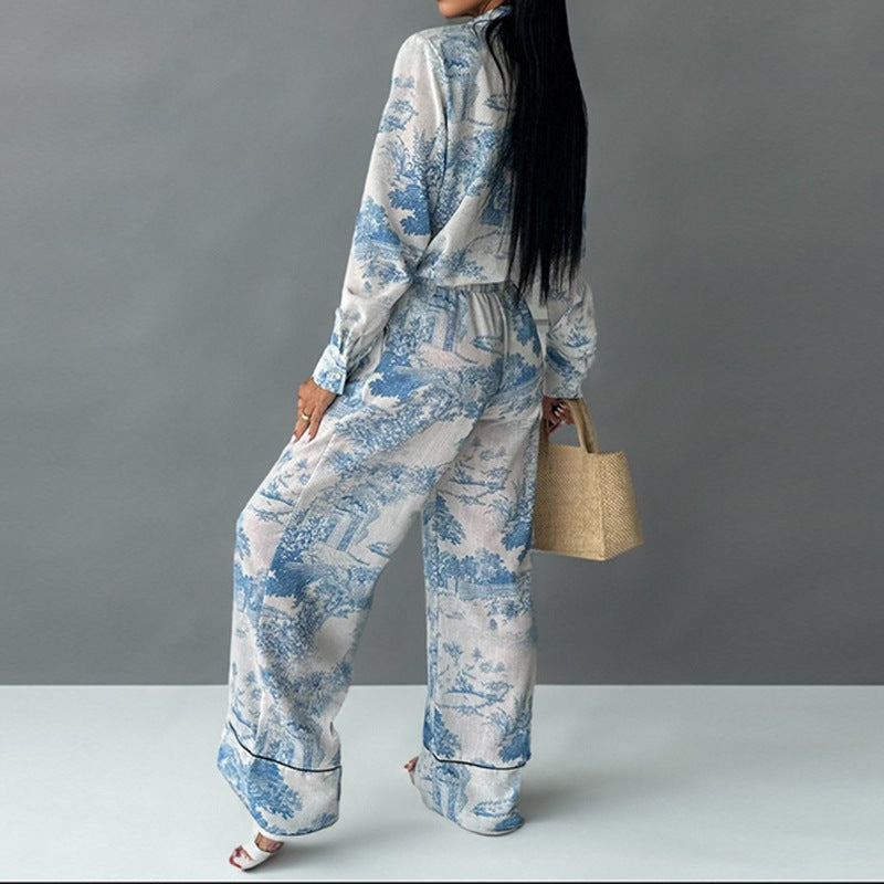Damen Elegante und bequeme Pyjama-Anzug mit einzigartigem Floral-Design W&W Mode