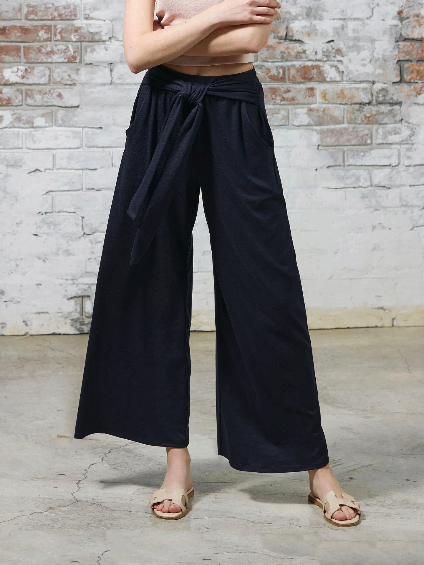 Damen Bequeme und stylische Weite Hose mit Taillengürtel WW