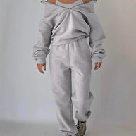 Damen lässiger Oversized-Hoodie und Jogginghose Set mit praktischem Reißverschluss WW