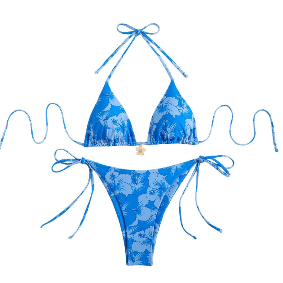 WW | Damen Triangel-Bikini-Set mit verspieltem Blumenmuster und Bindebändern
