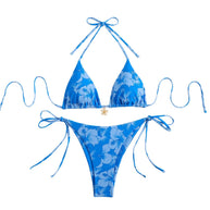 WW | Damen Triangel-Bikini-Set mit verspieltem Blumenmuster und Bindebändern