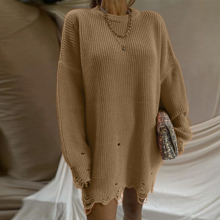 W&W Mode Ripped O Neck Oversized Sweater Kleid