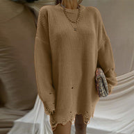 WW Ripped O Neck Oversized Sweater Kleid