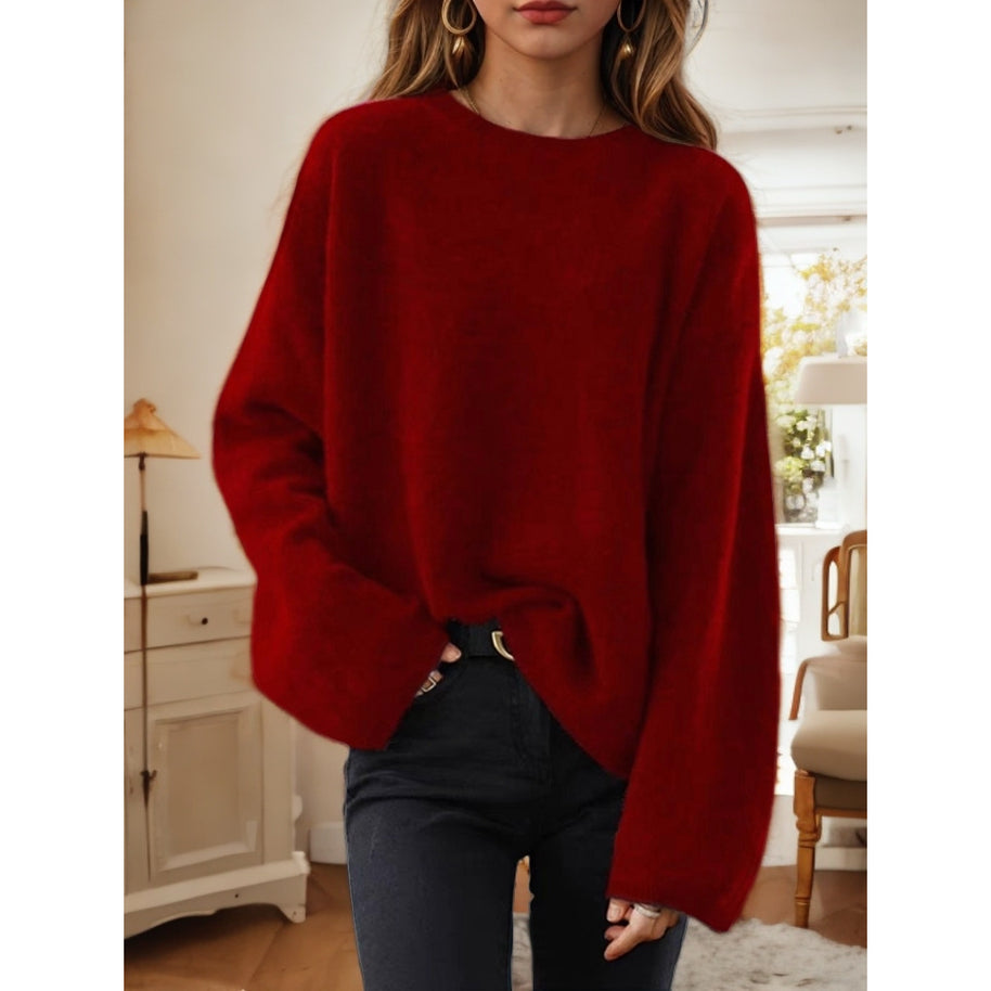 Damen Bequemer Strickpullover mit lässigem Schnitt und weitem Arm WW