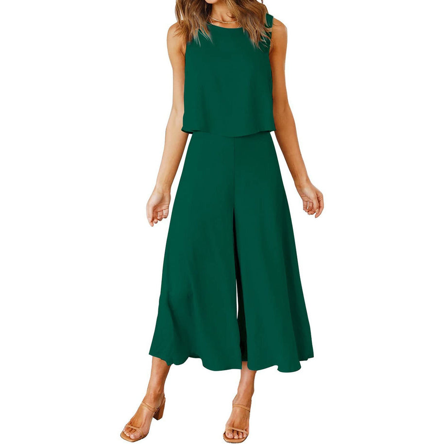 Damen Luftiger Jumpsuit mit schwingendem Bein und ärmellosem Design WW