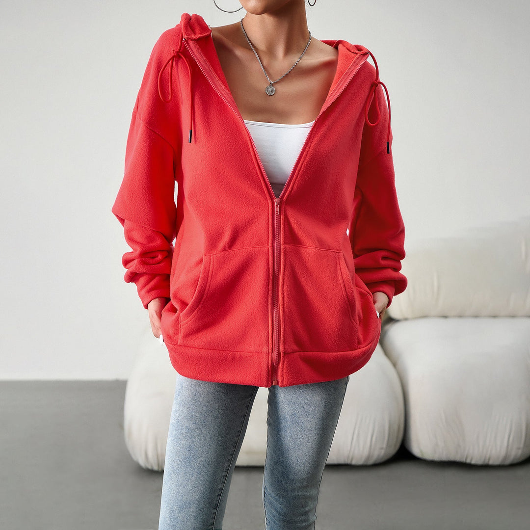 Damen Fleecejacke mit praktischen Taschen und verstellbarem Kapuzenzug W&W Mode