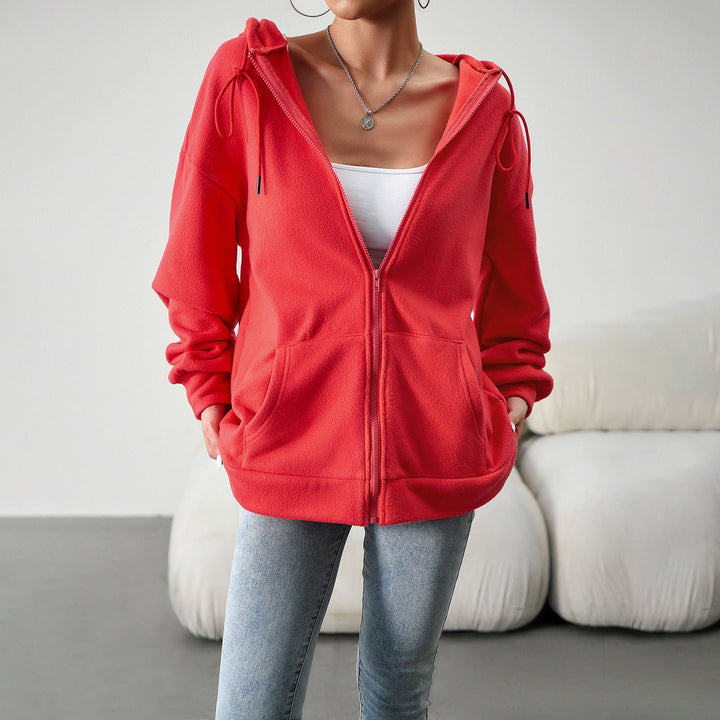 Damen Fleecejacke mit praktischen Taschen und verstellbarem Kapuzenzug W&W Mode
