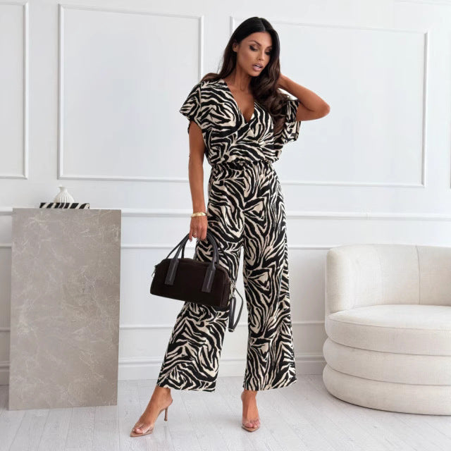 Damen Jumpsuit mit modischem Leopardenmuster und elastischem Bund WW
