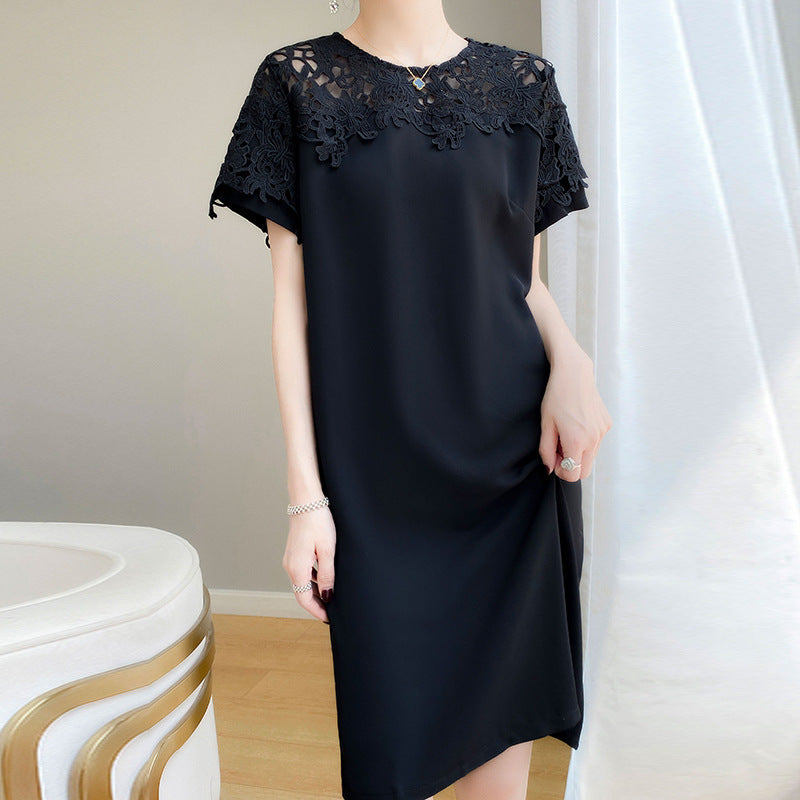 Damen Elegantes Spitzenkleid mit Kurzarm und Taschen WW