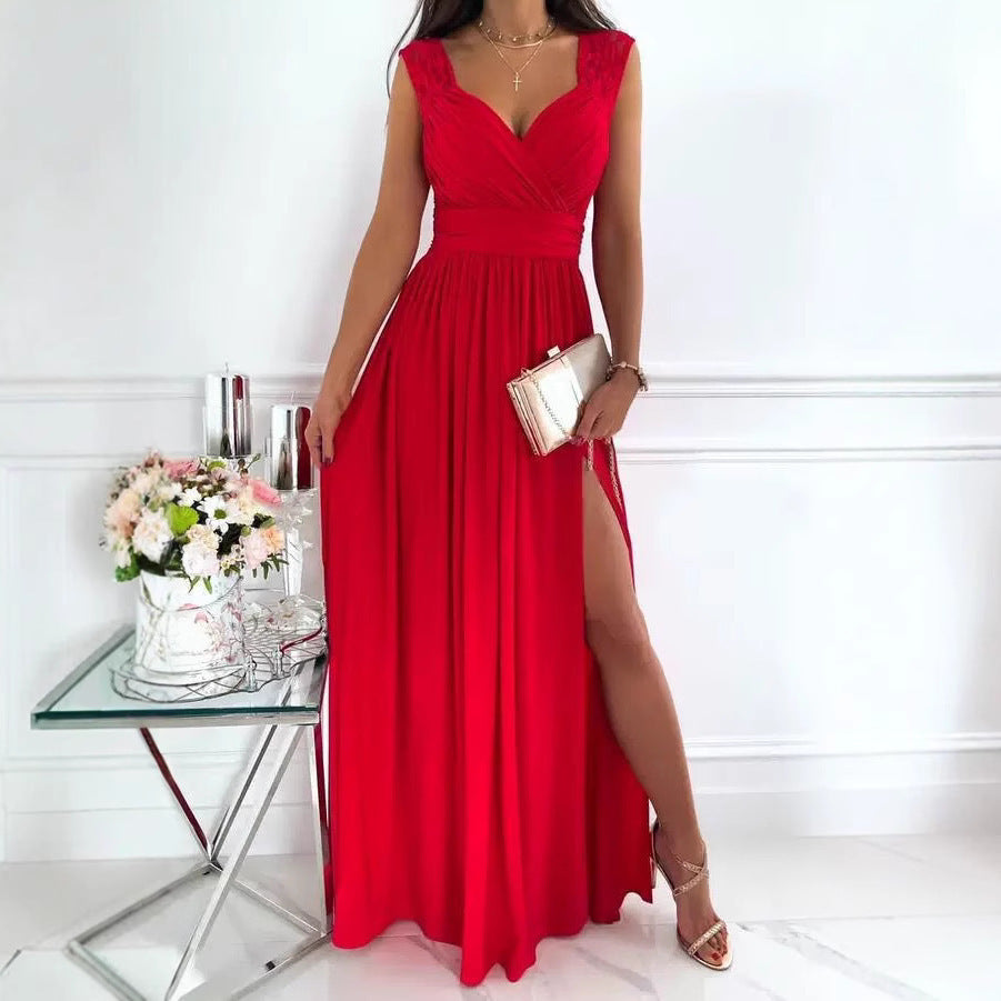 Damen Abendkleid mit tiefem Ausschnitt und Schlitz WW
