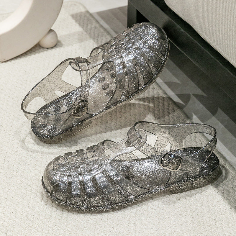 Damen Glitzernde Freizeit-Sandalen im Riemchen-Stil mit verstellbarem Verschluss WW