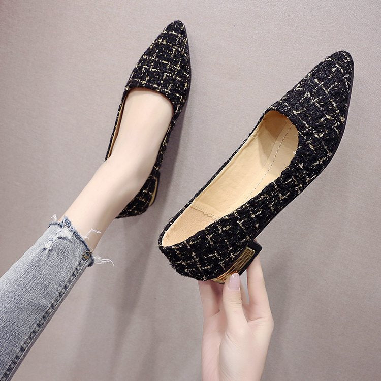 Damen Elegante Ballerinas mit Blockabsatz und strukturiertem Obermaterial W&W