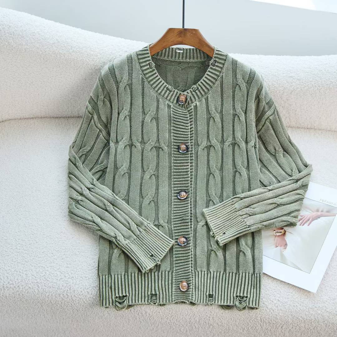 Damen Strickjacke mit strukturiertem Zopfmuster und eleganten Holzknöpfen WW