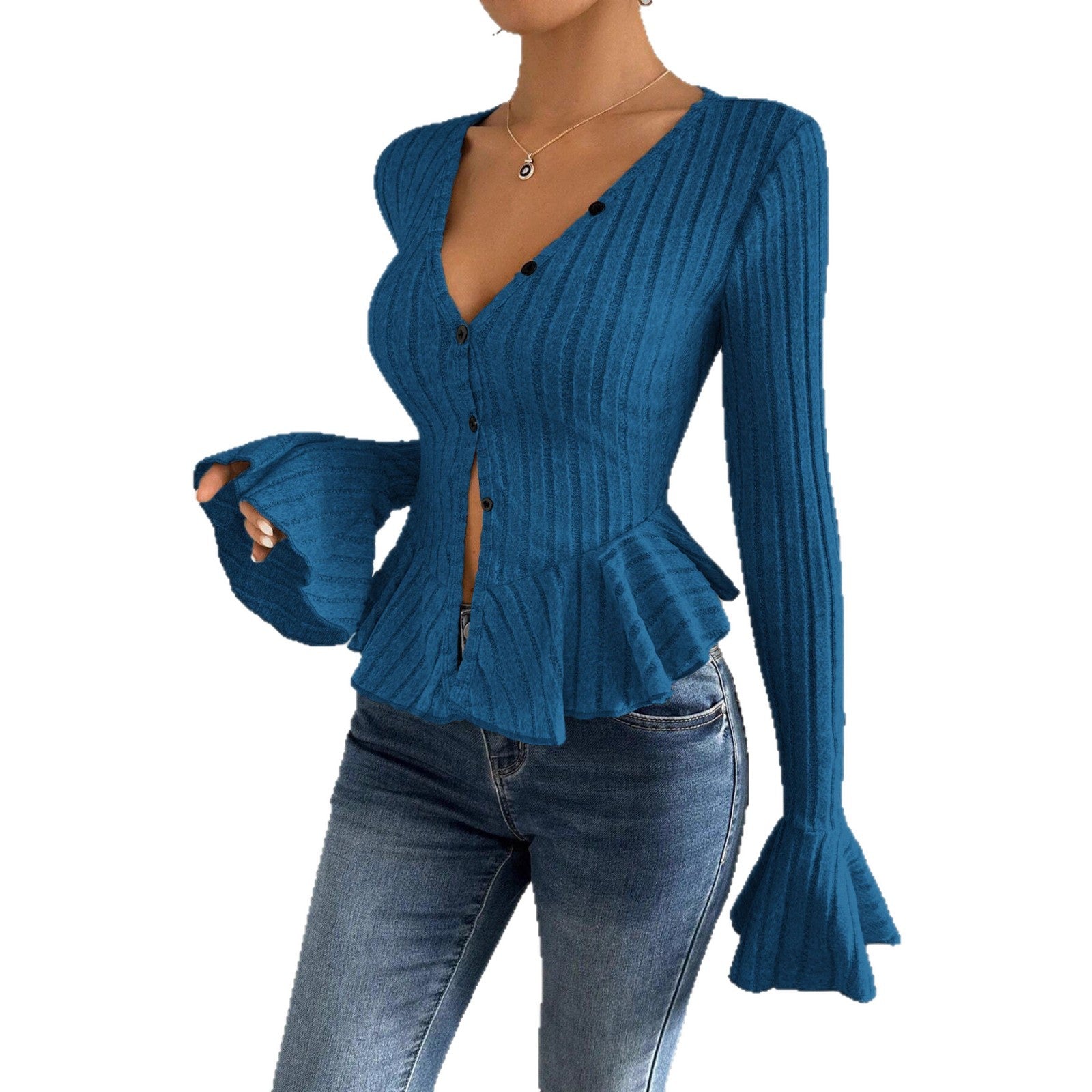 Damen Strickoberteil mit raffiniertem Kellerfalten-Design und Knopfleiste WW