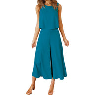 Damen Luftiger Jumpsuit mit schwingendem Bein und ärmellosem Design WW