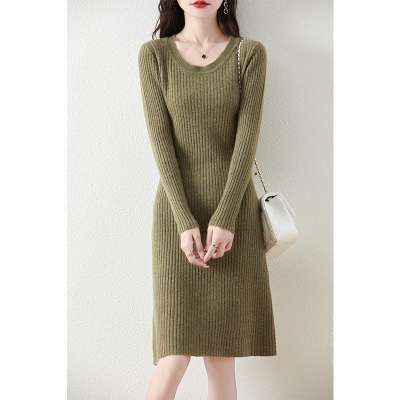 Damen Strickkleid mit feiner Rippstruktur und tailliertem Schnitt WW
