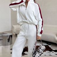 Damen sportliches Fleece-Anzug-Set mit mittellangem Reißverschluss und seitlichen Taschen WW