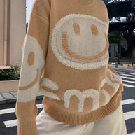 Damen Strickpullover mit fröhlichem Emoji-Motiv und komfortablem Schnitt WW