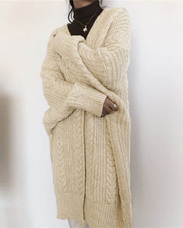 W&W Mode Retro einfach verdickt lose verdrehte lange Strickjacke
