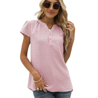 WW | Jacquard Chiffon Locker V-Ausschnitt Kurzarm Top