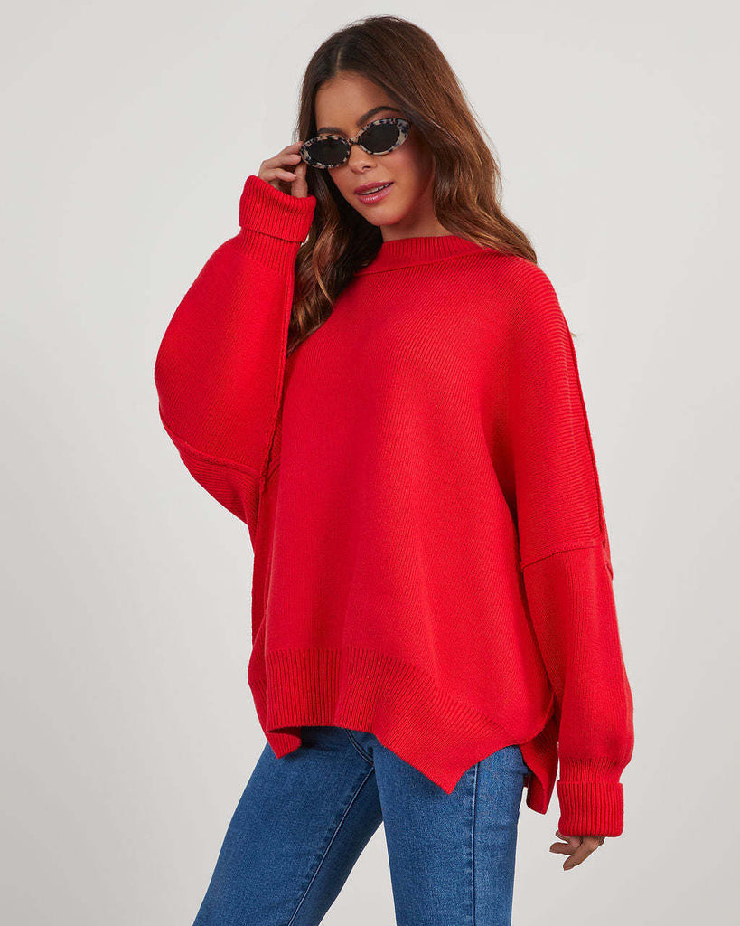 Damen Großer, lässiger Pullover mit stylischem Rippmuster WW