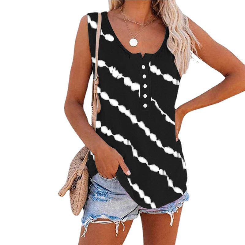 Damen ärmelloses Oberteil mit Knopfleiste und modernem Batik-Muster WW