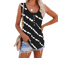 Damen ärmelloses Oberteil mit Knopfleiste und modernem Batik-Muster WW