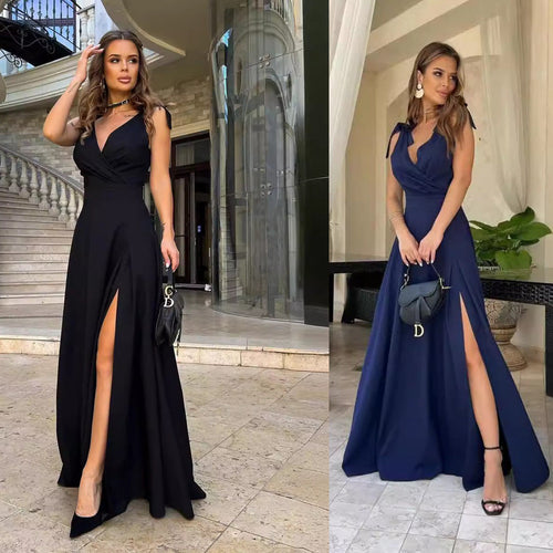 W&W Mode | Einfarbiges Tied Rückenfreies Split Ärmelloses Kleid