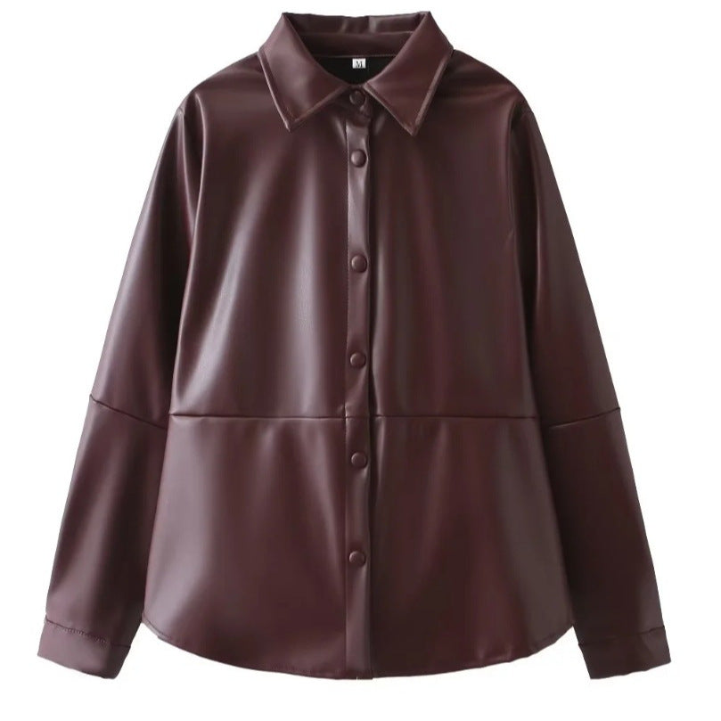 Damen Kunstleder Hemdbluse W&W Mode