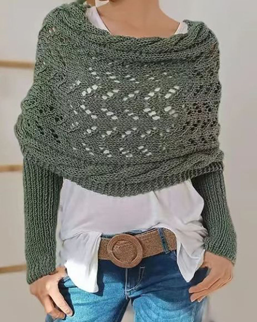 W&W Mode Hohl Langarm Gestrickter Schal Pullover