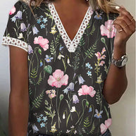 WW | Elegantes T-Shirt Mit Kurzen Ärmeln Und V-Ausschnitt Print Für Damen