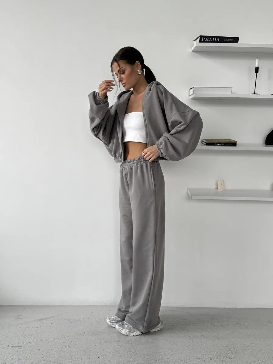Damen sportliches und lässiges Tweed-Kapuzen-Set WW