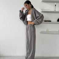 Damen sportliches und lässiges Tweed-Kapuzen-Set WW