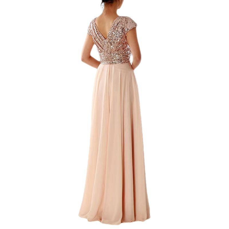 WW | Damen Kurzarm Glitzer Maxi Kleid