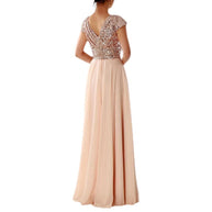 WW | Damen Kurzarm Glitzer Maxi Kleid