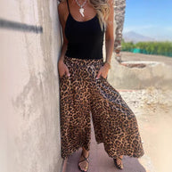 Damen weit geschnittene Palazzohose mit leopardenmuster WW