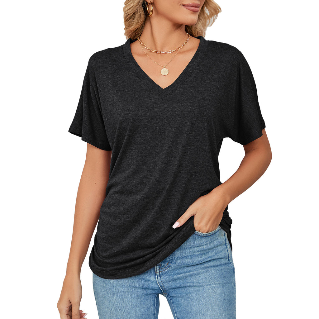 Damen V-Ausschnitt T-Shirt mit lockerem Schnitt und seitlichen Raffungseffekten WW