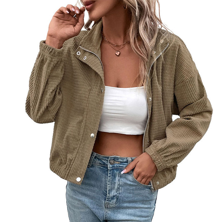 Damen lässige Kapuzenjacke aus strukturiertem Material mit Reißverschluss W&W Mode