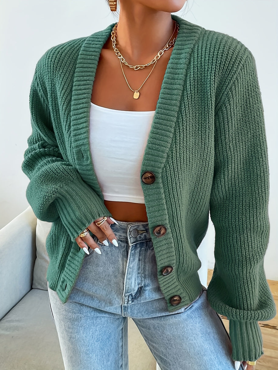Damen bequeme Strickjacke mit schickem V-Ausschnitt WW