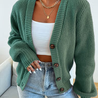 Damen bequeme Strickjacke mit schickem V-Ausschnitt WW