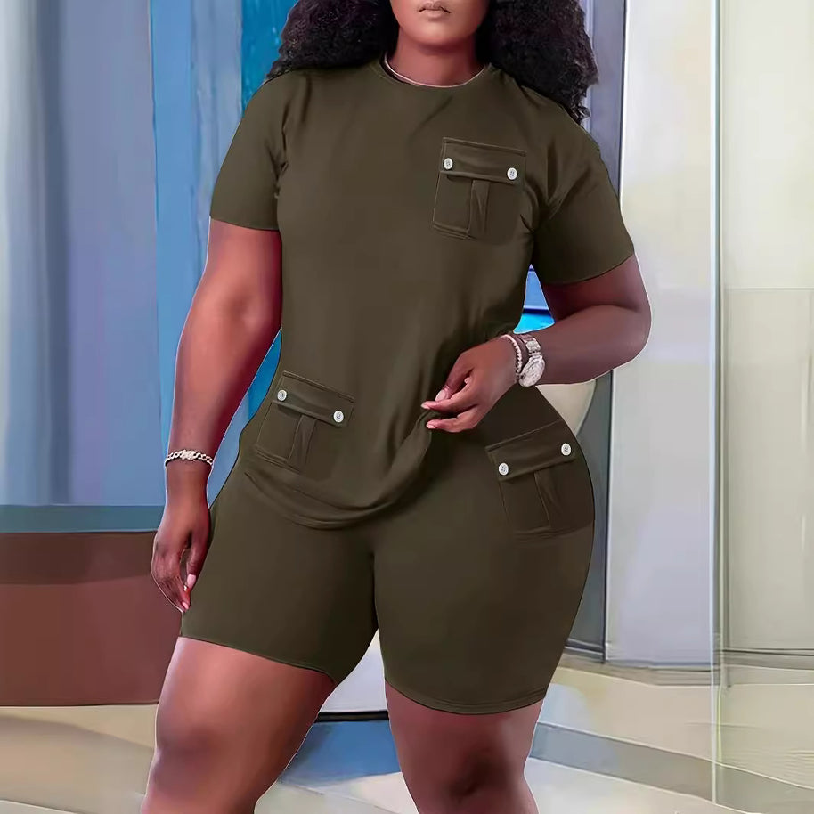 Damen Sportliches Kurzarm-Set mit praktischen Taschen WW